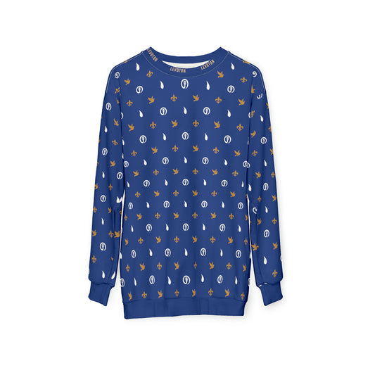 LEVOTON "Dualism" brown/white print on dark blue unisex sweatshirt