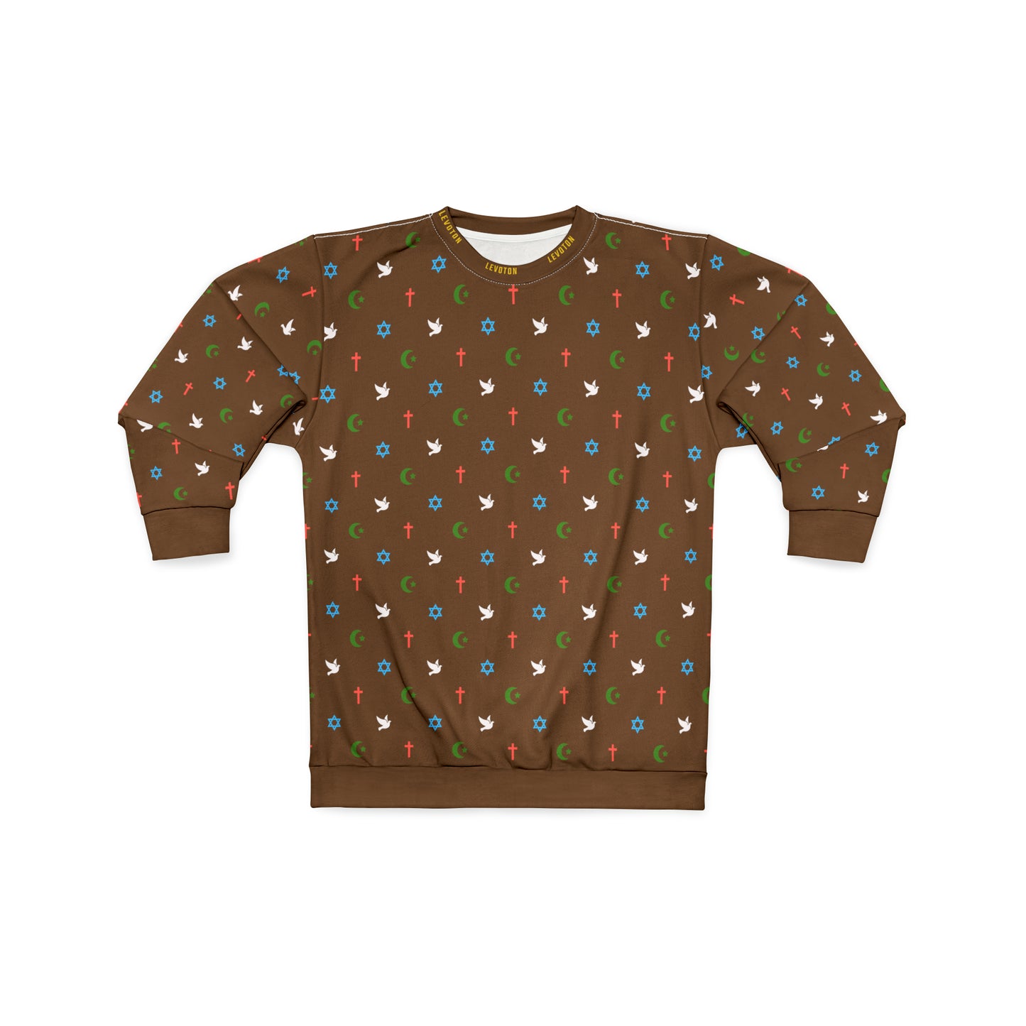 LEVOTON "Brotherhood" Dove of Peace print on brown unisex sweatshirt