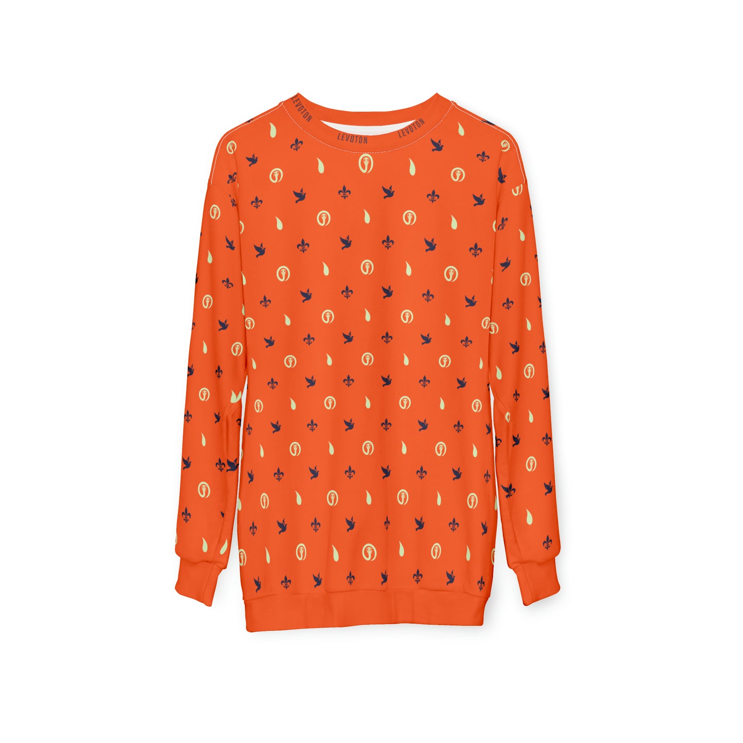 LEVOTON "Dualism" blue/white print on orange unisex sweatshirt