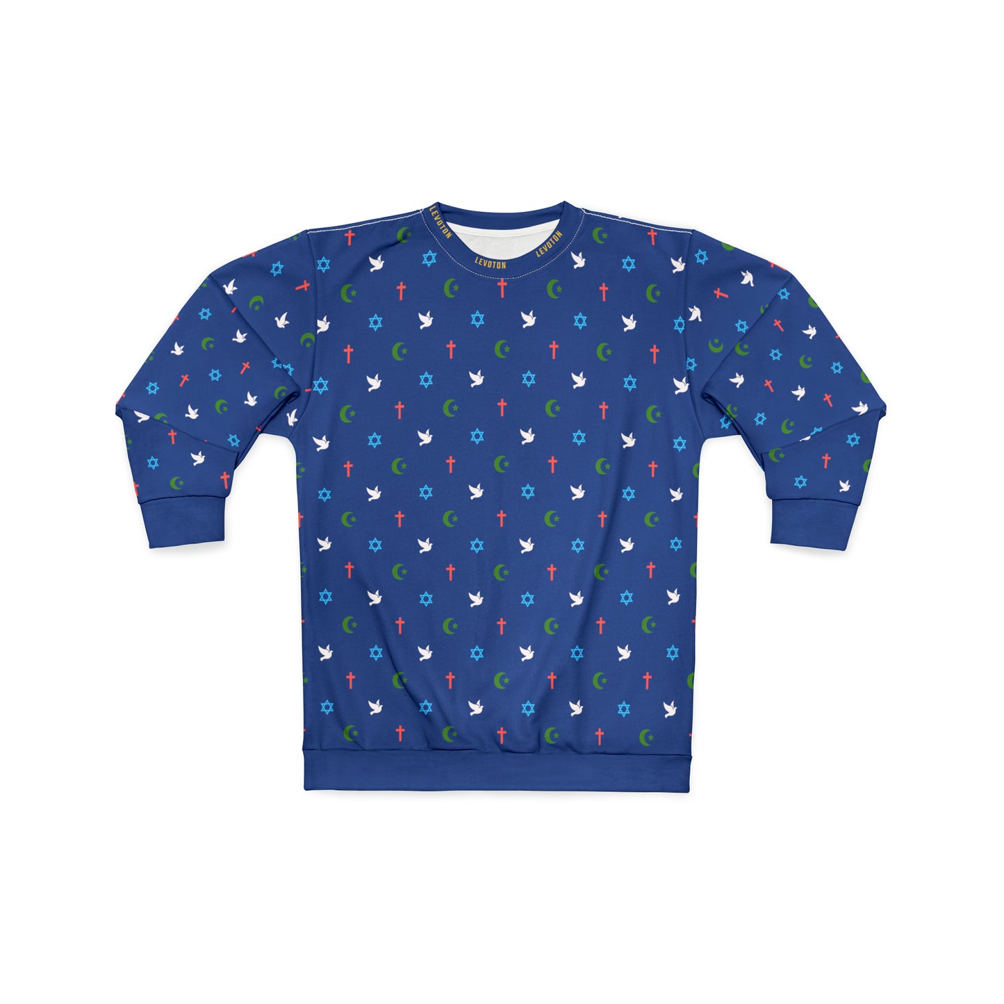 LEVOTON "Brotherhood" Dove of Peace print on dark blue unisex sweatshirt