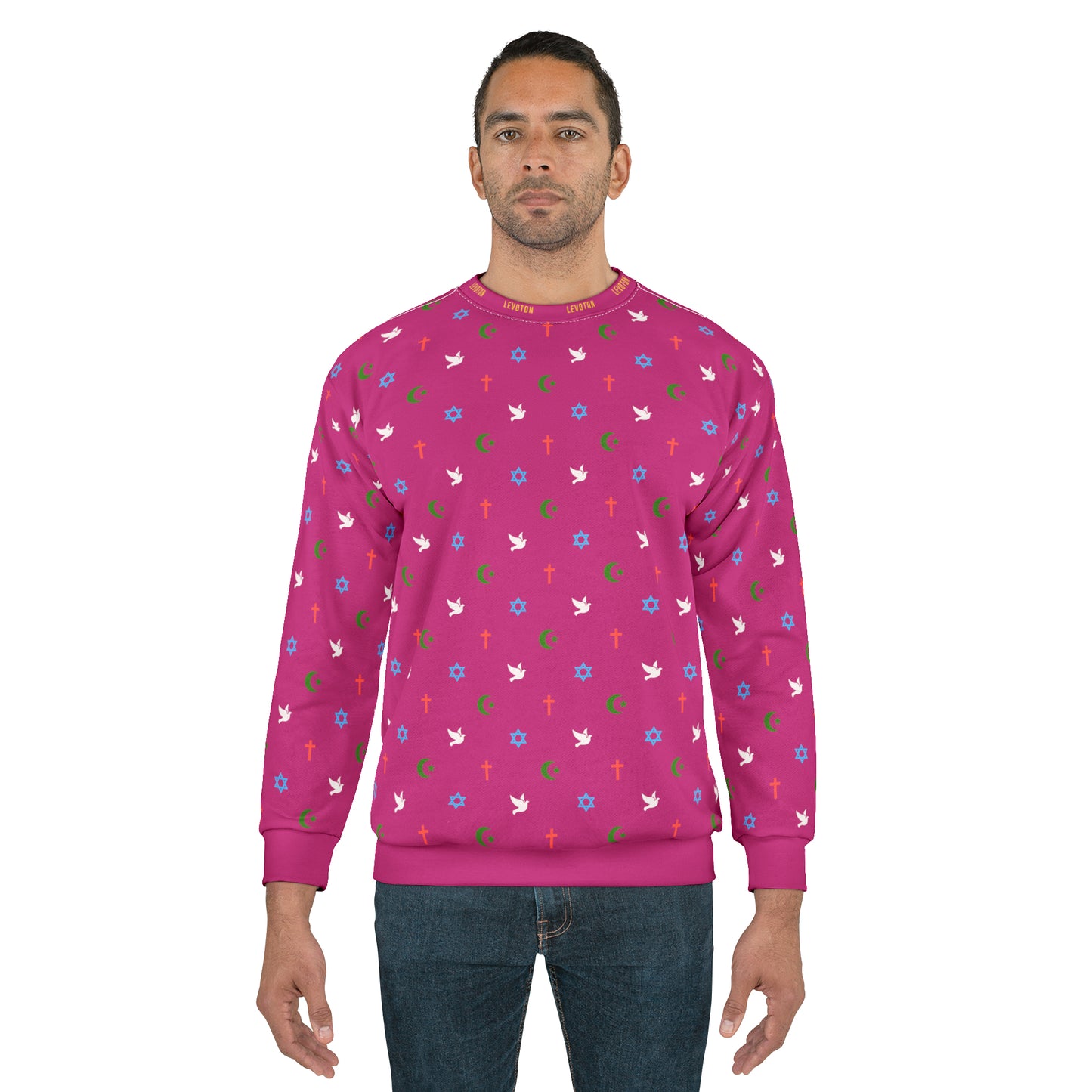 LEVOTON "Brotherhood" Dove of Peace print on pink unisex sweatshirt