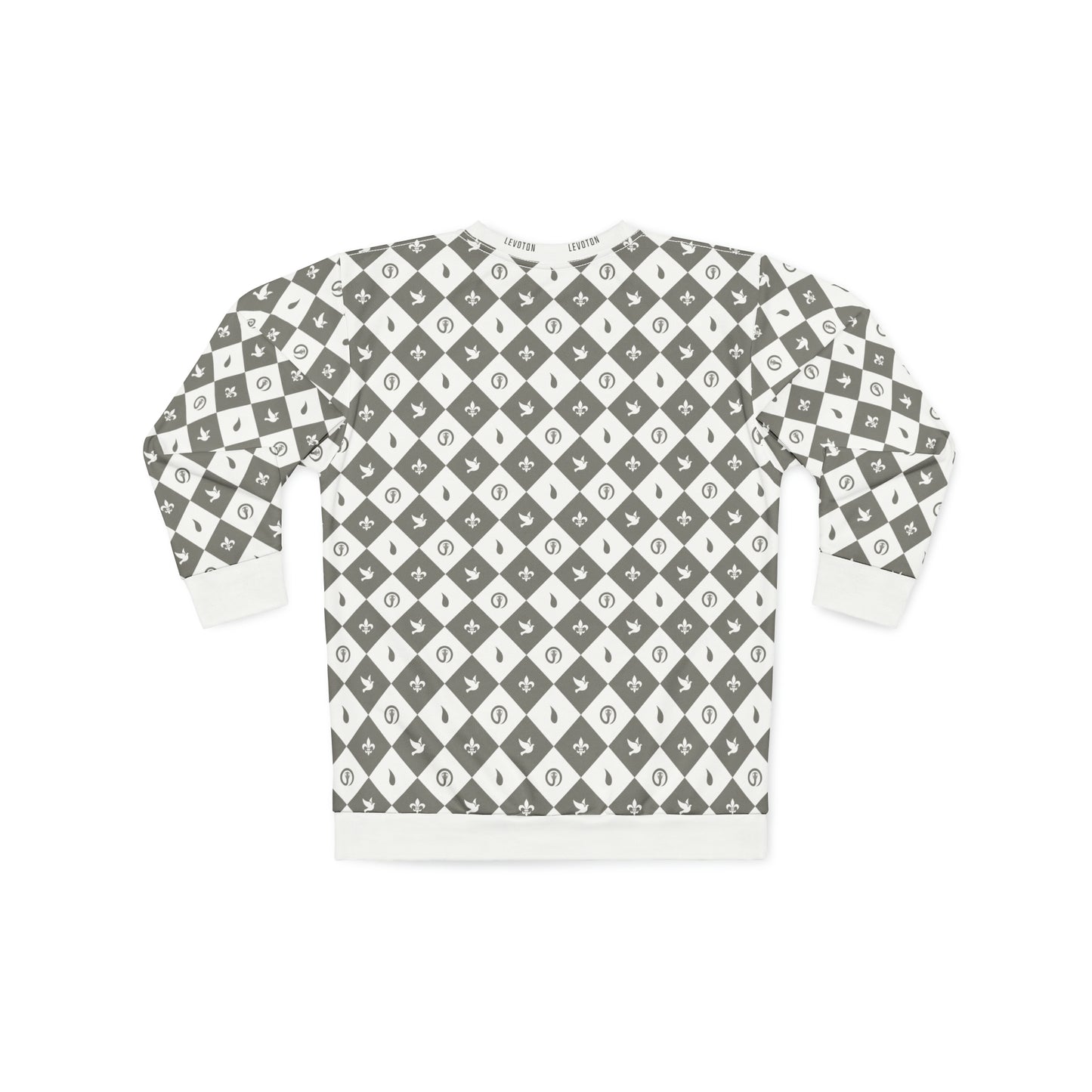 LEVOTON "Dualism" light grey argyle print on white unisex sweatshirt