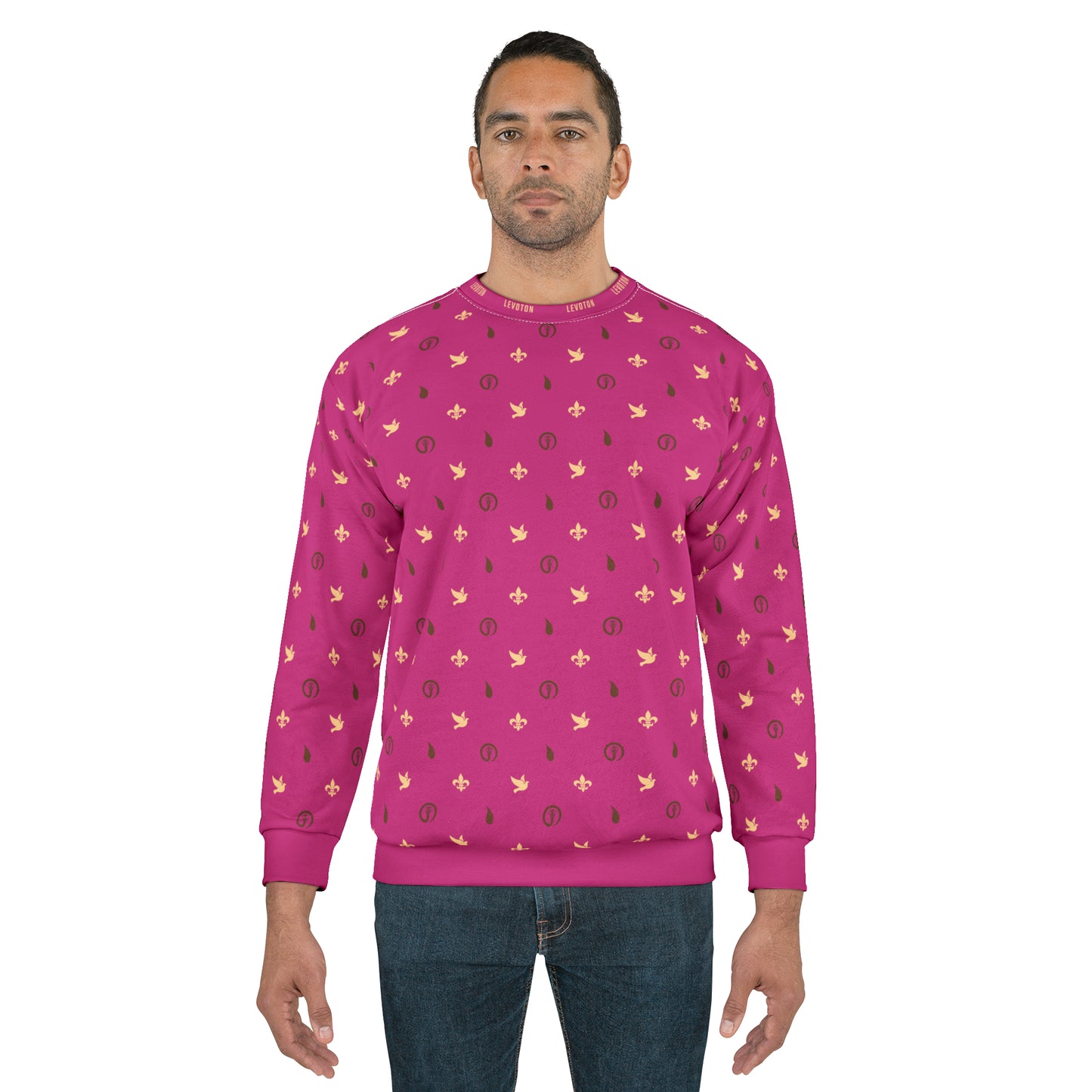 LEVOTON "Dualism" brown print on pink unisex sweatshirt