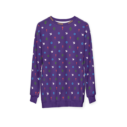 LEVOTON "Brotherhood" Dove of Peace print on purple unisex sweatshirt