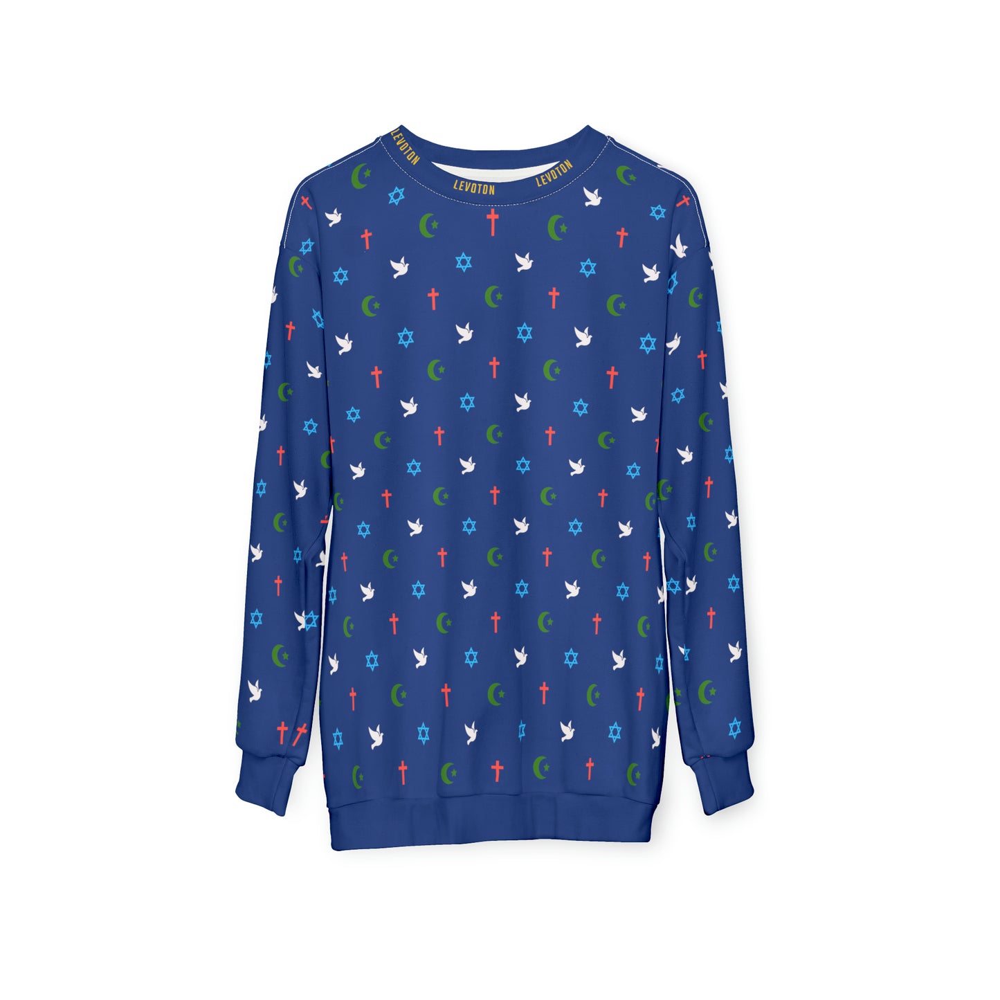 LEVOTON "Brotherhood" Dove of Peace print on dark blue unisex sweatshirt