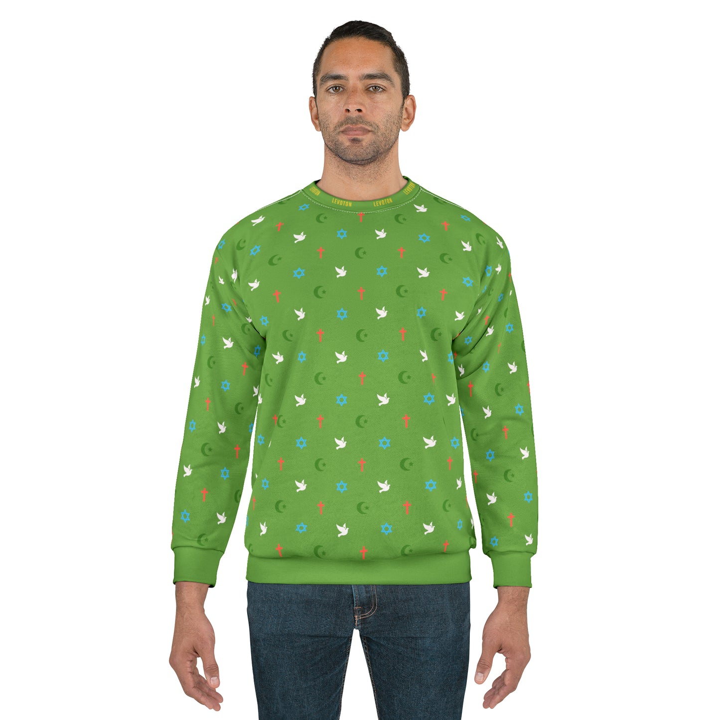 LEVOTON "Brotherhood" Dove of Peace print on green unisex sweatshirt