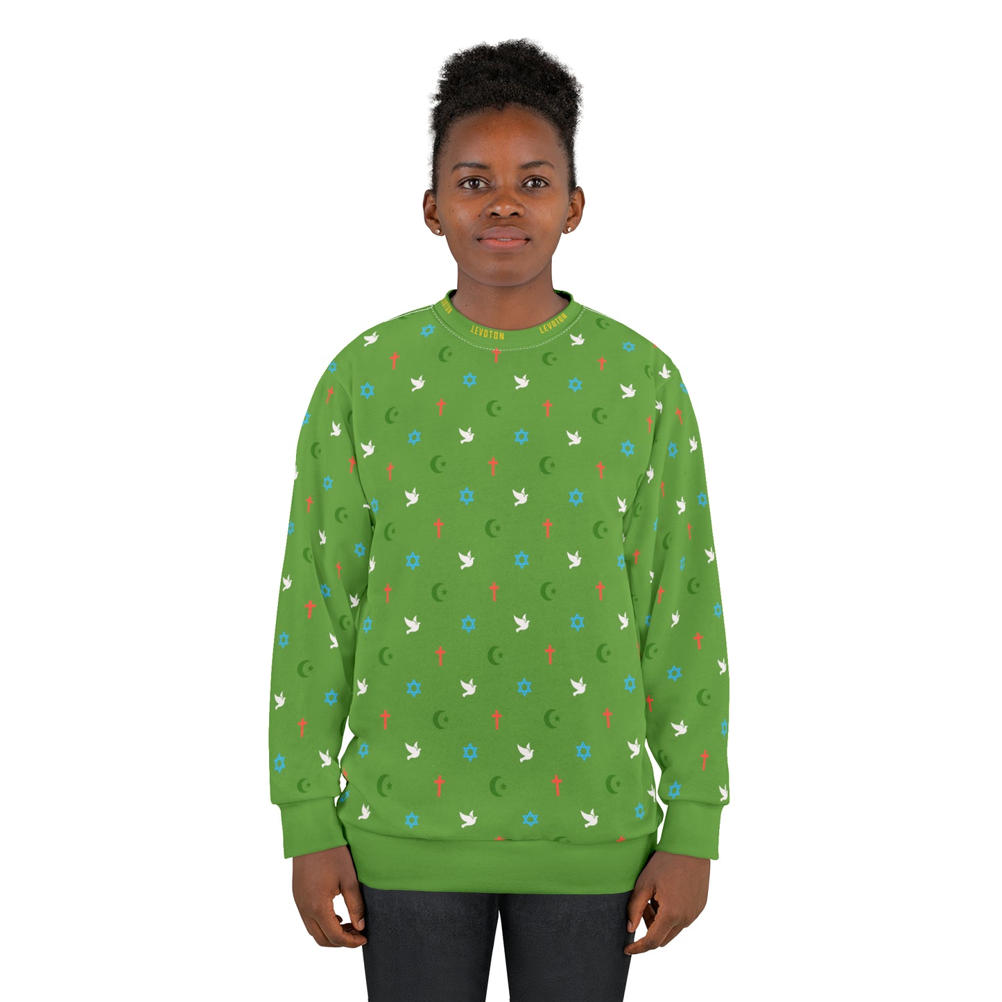 LEVOTON "Brotherhood" Dove of Peace print on green unisex sweatshirt