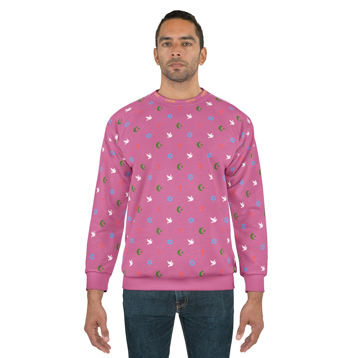 LEVOTON "Brotherhood" Dove of Peace print on light pink unisex sweatshirt