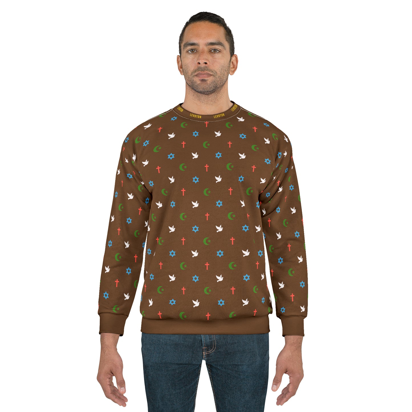 LEVOTON "Brotherhood" Dove of Peace print on brown unisex sweatshirt