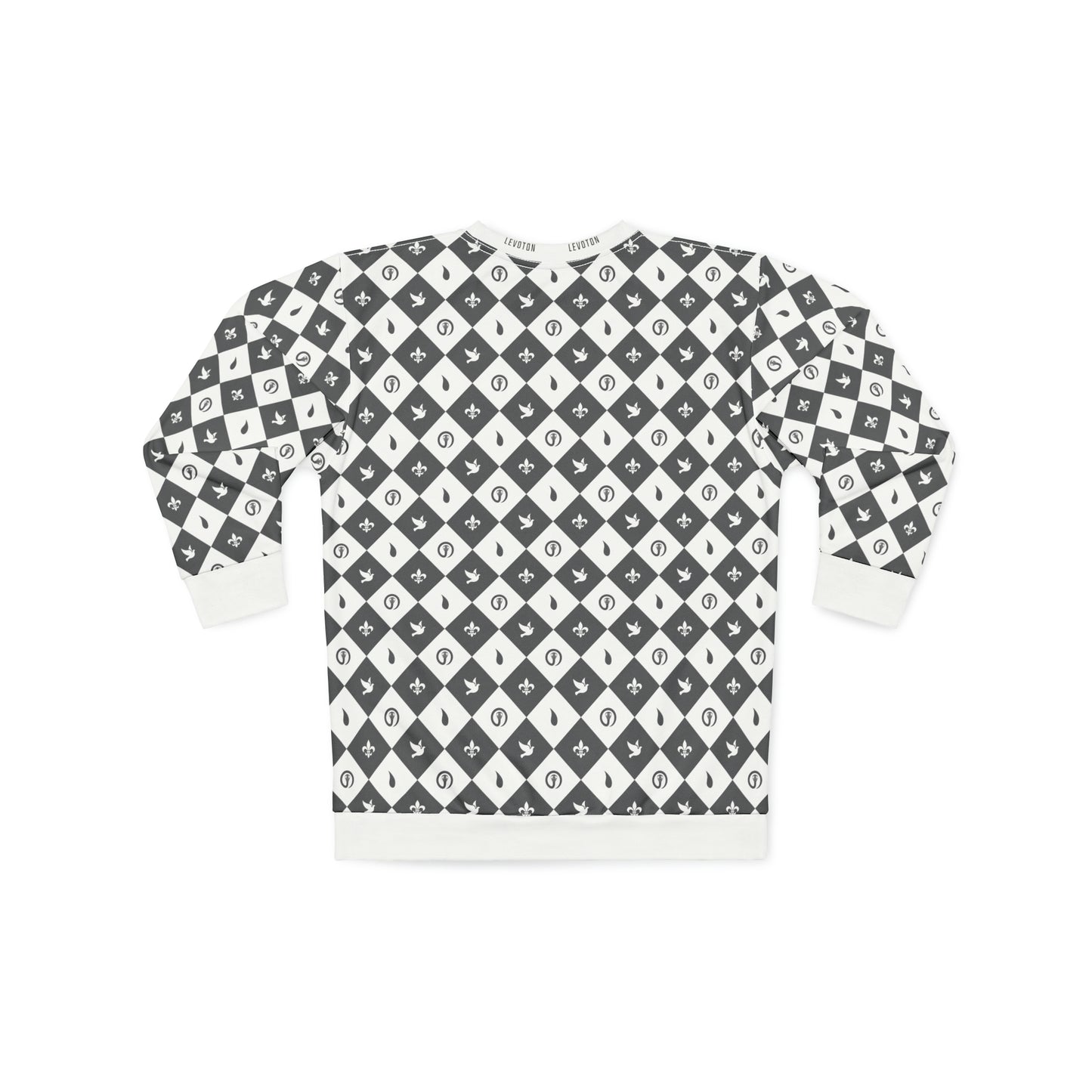 LEVOTON "Dualism" grey argyle print on white unisex sweatshirt