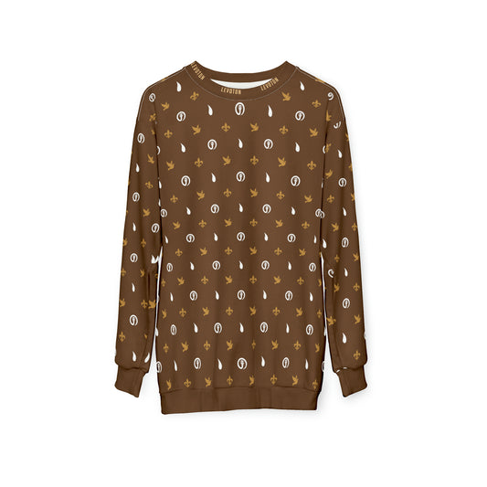 LEVOTON "Dualism" brown/white print on dark brown unisex sweatshirt