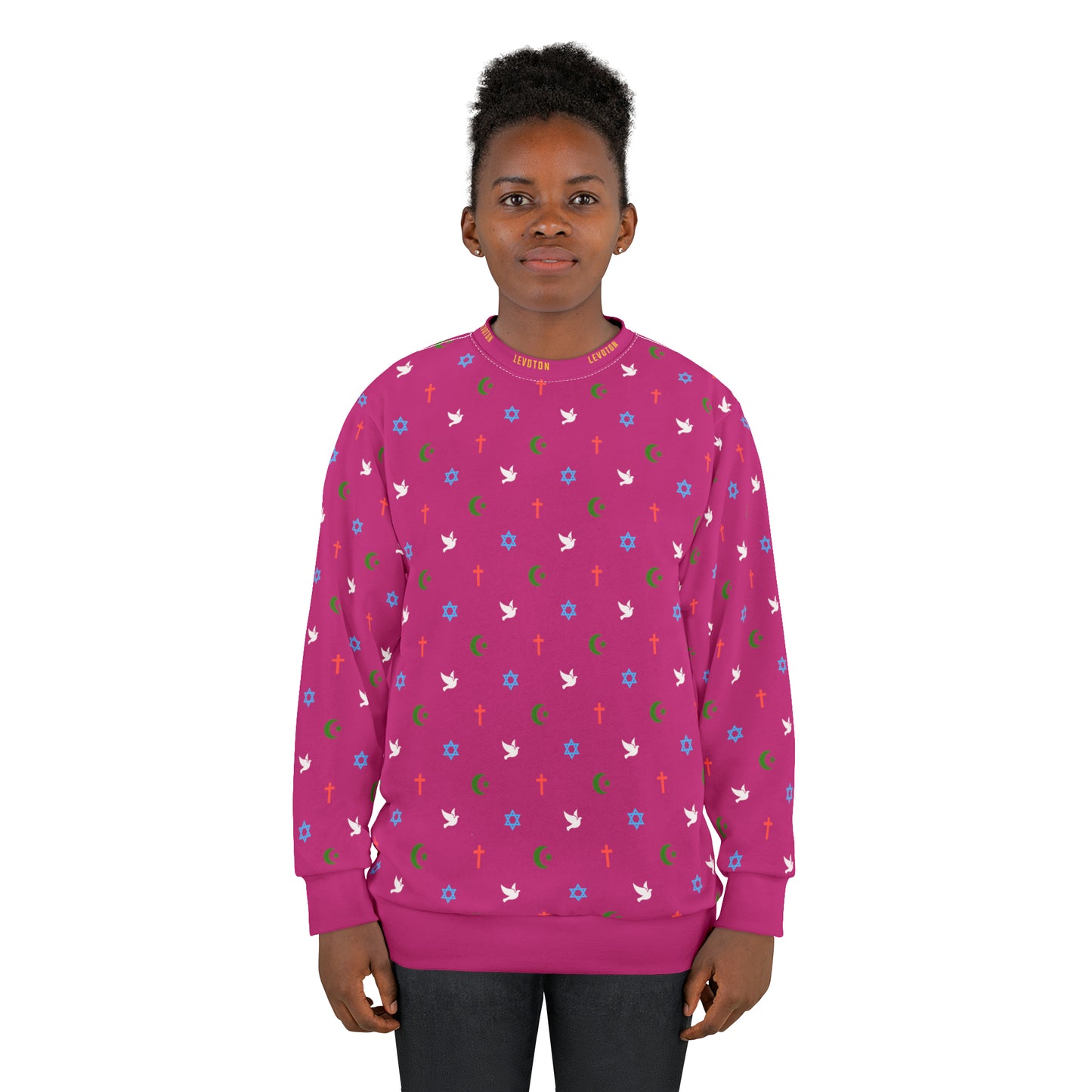 LEVOTON "Brotherhood" Dove of Peace print on pink unisex sweatshirt