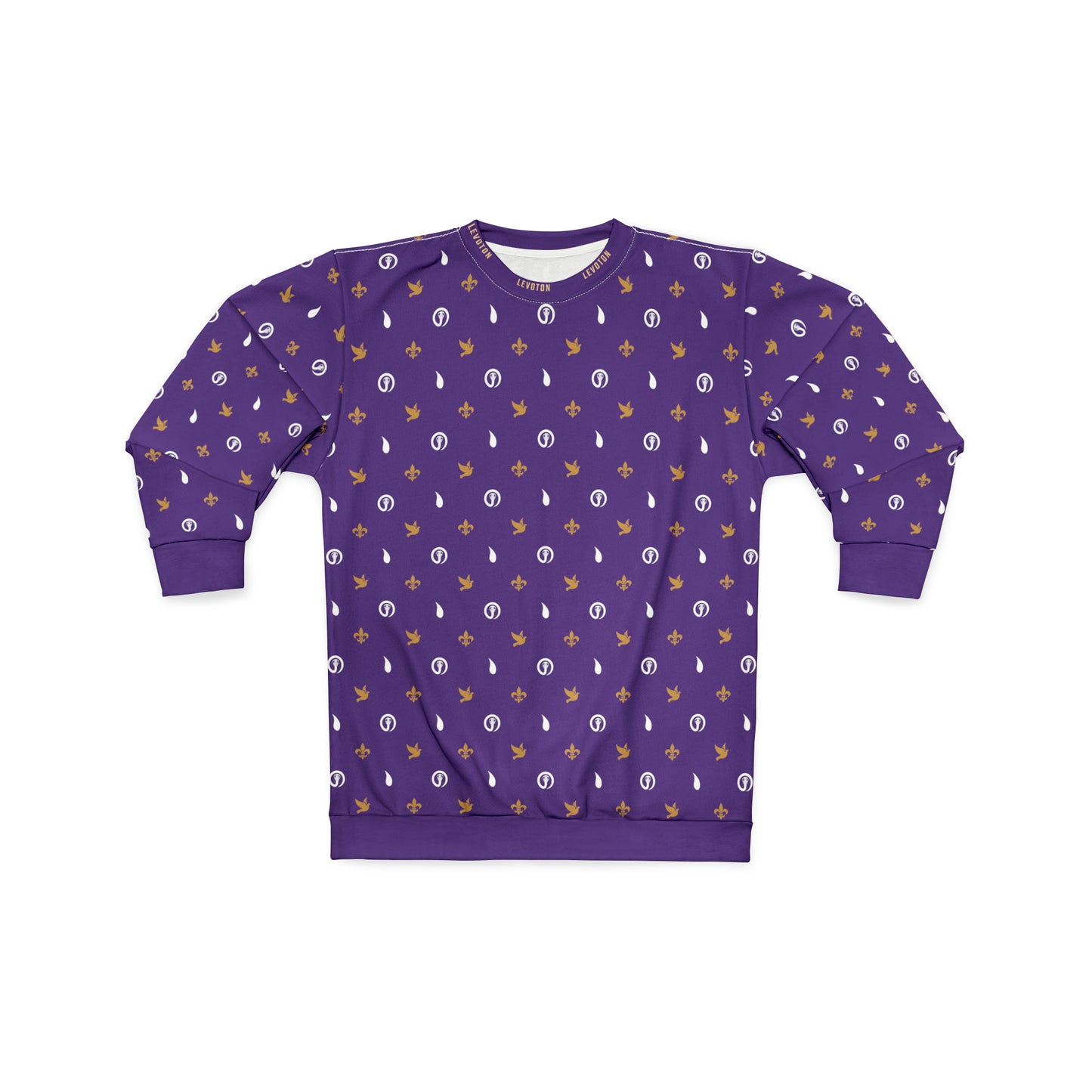 LEVOTON "Dualism" brown/white print on purple unisex sweatshirt