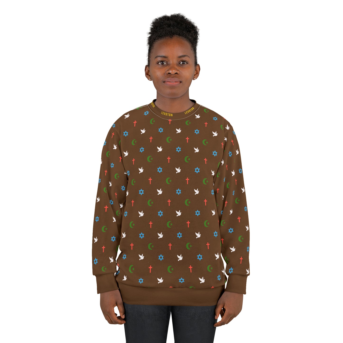 LEVOTON "Brotherhood" Dove of Peace print on brown unisex sweatshirt