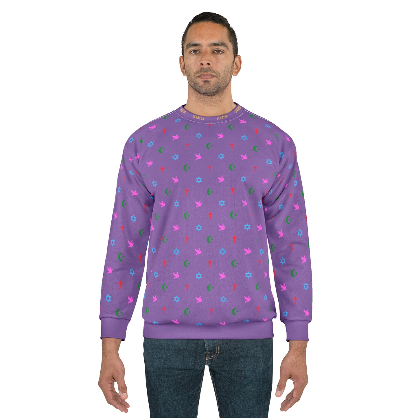 LEVOTON "Brotherhood" Dove of Peace print on light purple unisex sweatshirt