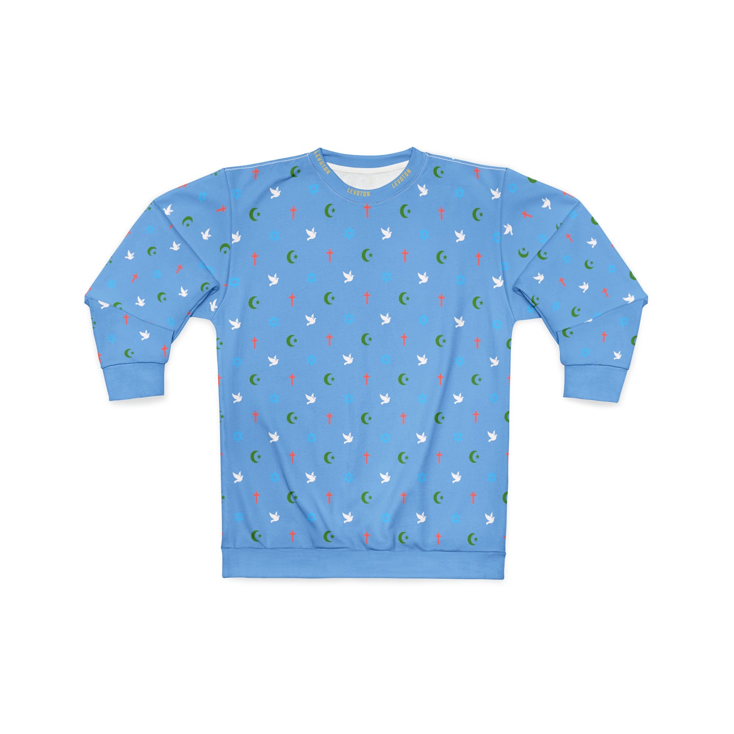 LEVOTON "Brotherhood" Dove of Peace print on light blue unisex sweatshirt