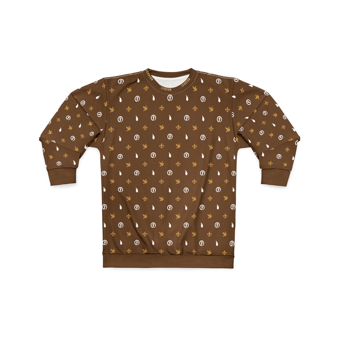 LEVOTON "Dualism" brown/white print on dark brown unisex sweatshirt