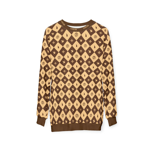 LEVOTON "Dualism" brown argyle print on brown unisex sweatshirt