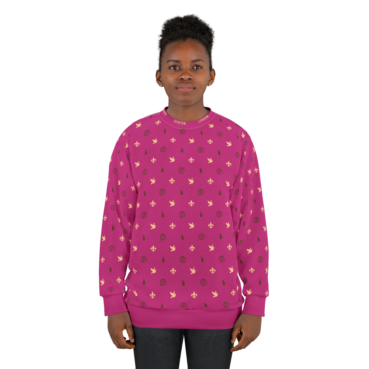 LEVOTON "Dualism" brown print on pink unisex sweatshirt