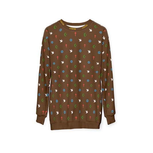 LEVOTON "Brotherhood" Dove of Peace print on brown unisex sweatshirt